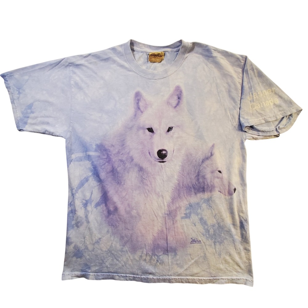 Vintage The Mountain White Wolf Tie Dye Graphic T-Shirt Mens L USA Cotton Tee